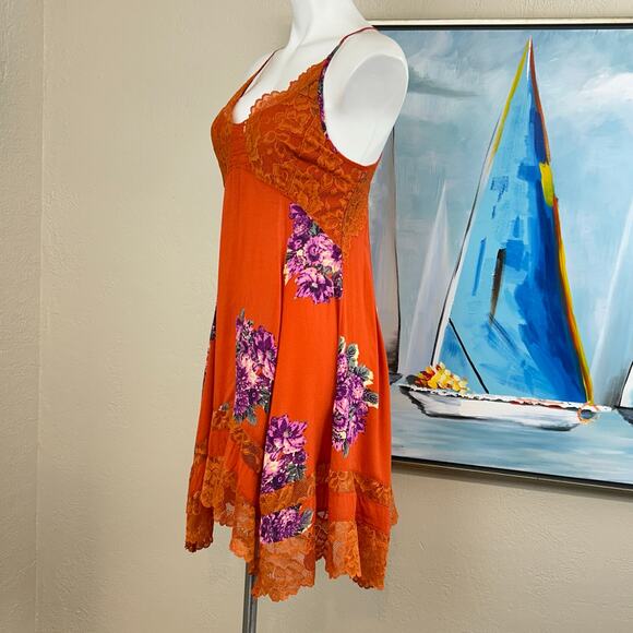 Free People Intimately slip dress “Table For 2 Trapeze" orange size small - Picture 5 of 9